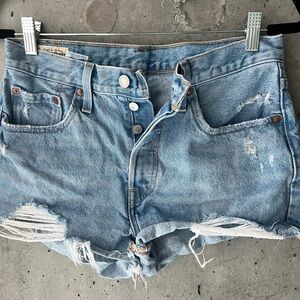 Levi’s Distressed Light Blue Denim Shorts